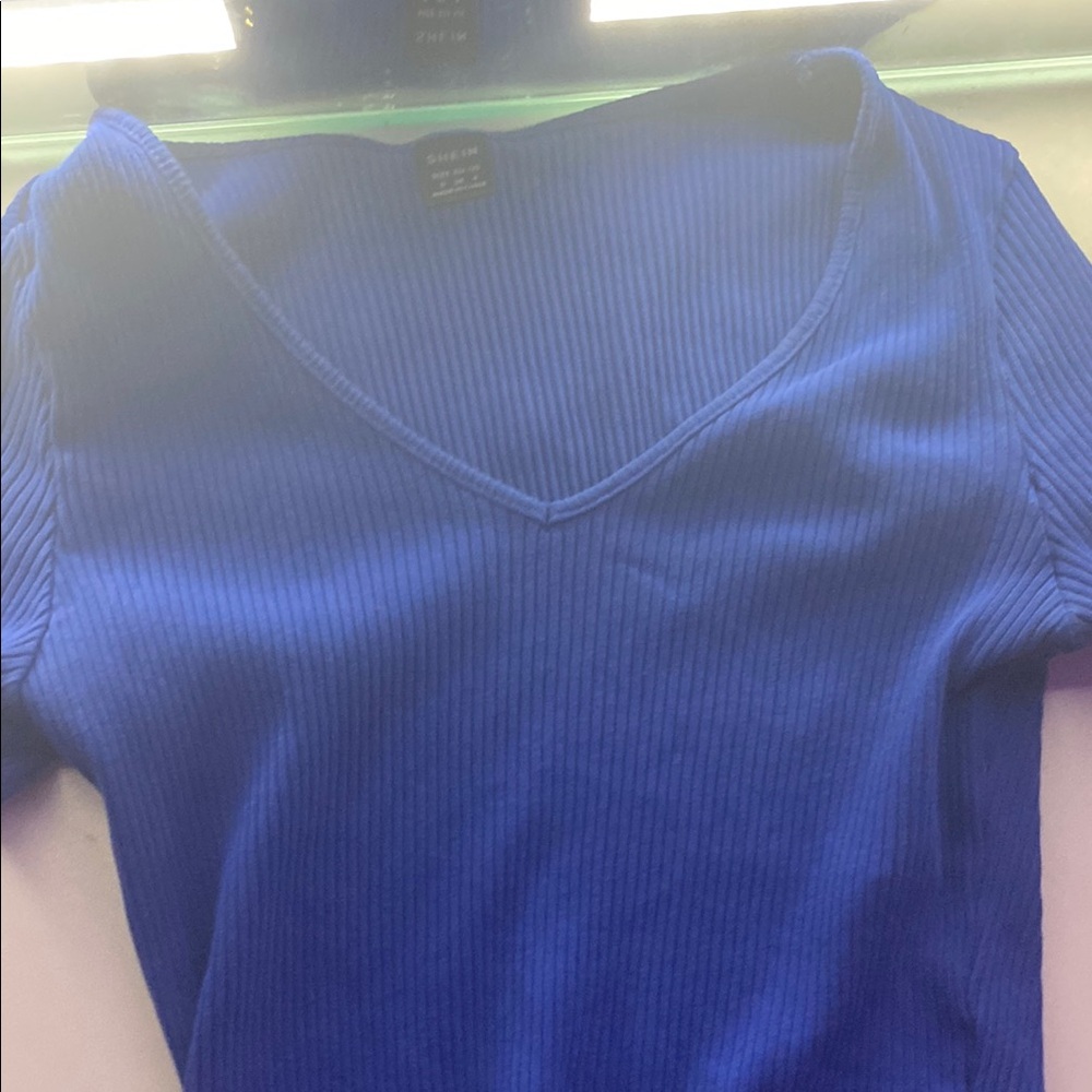 SHEIN Vibrant Blue Ribbed Short Sleeve Bodysuit